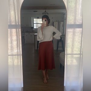 H&M burnt orange midi silk skirt